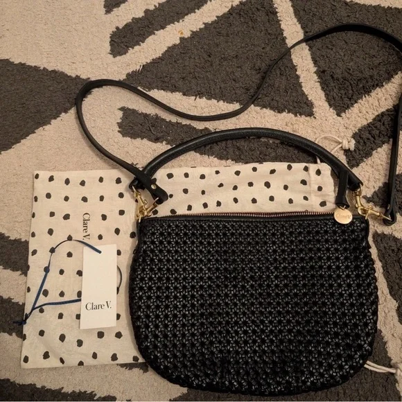 Clare V Petit Moyen Black Rattan Messenger Bag - Picture 5 of 9